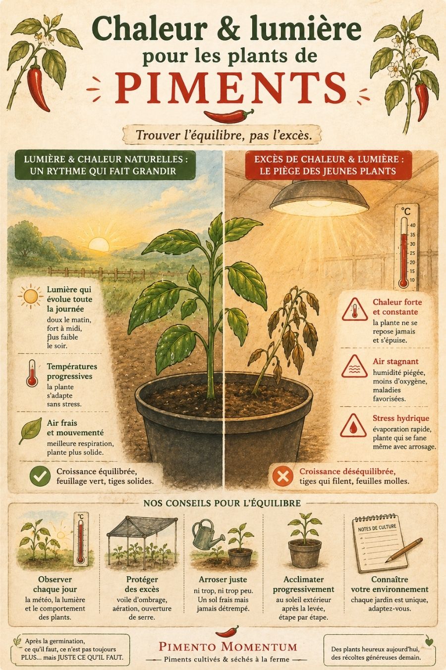 Lumière et chaleur pour un plant de piment