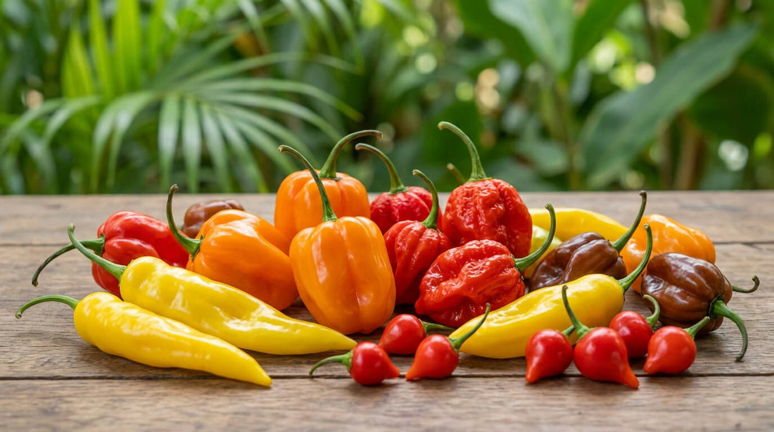photo de nombreux piments capsicums chinenses, fort en couleurs et en chaleur.