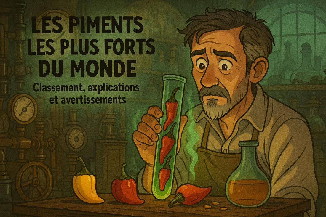 image pour illustrer l'article sur les pimenst les plus forts du monde, laboratoire, éprouvettes, piments multicolores
