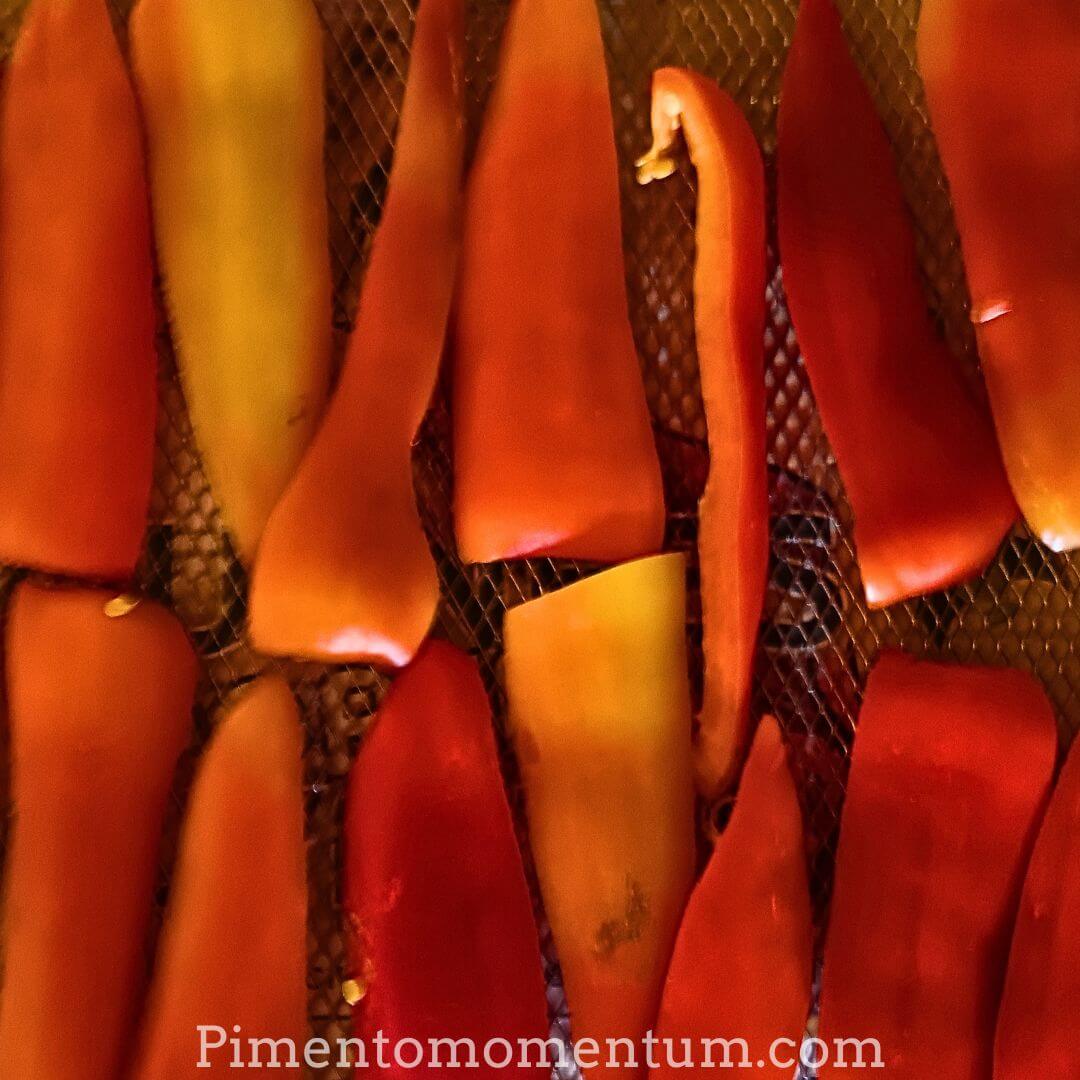 Nos Paprikas Szentesi séchés artisanalement. Variété hongroise authentique, douce et sans piquant, cultivée en plein champ dans le Sud-Ouest.