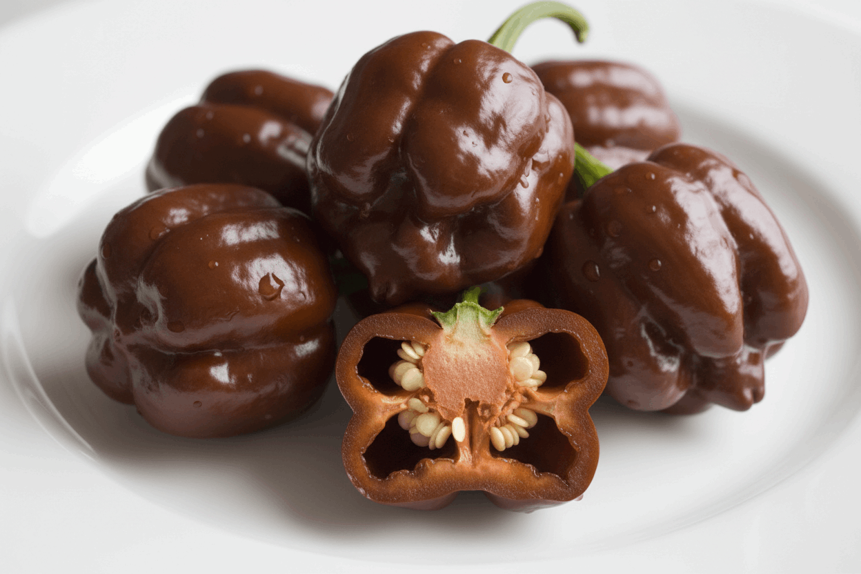 piment Habanero chocolat dans une assiette blanche